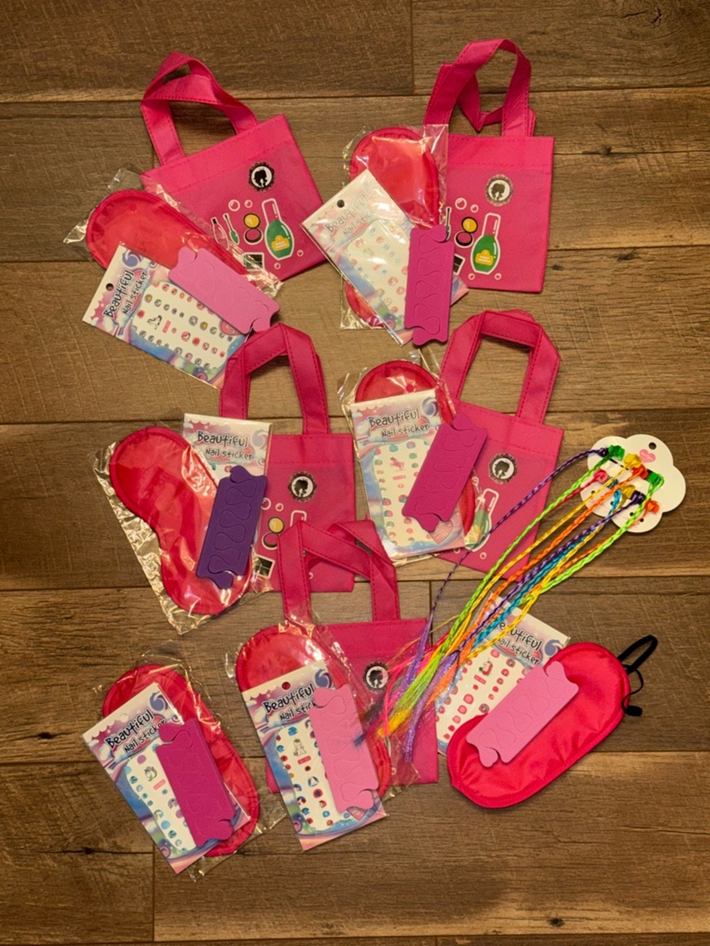 Girls Spa Day Gift Pack Set | Sleep Mask Nail Stickers Rainbow Hair Clips Totes